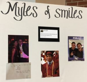 A poster of photos of a young man titled Myles of Smiles
