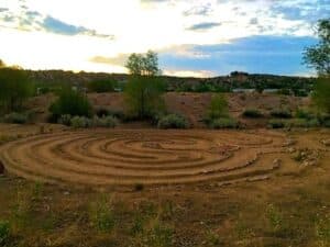 a labyrinth made of mud located in Sant fe New Mexico.