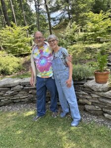 Cassie and John, owners of Woodland Whimsey, during the Warwick Valley Gardeners Countryside Garden Tour.