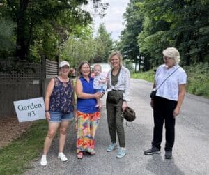 Friends beginning the Warwick Valley Gardeners Countryside Garden Tour at Garden Number Three.